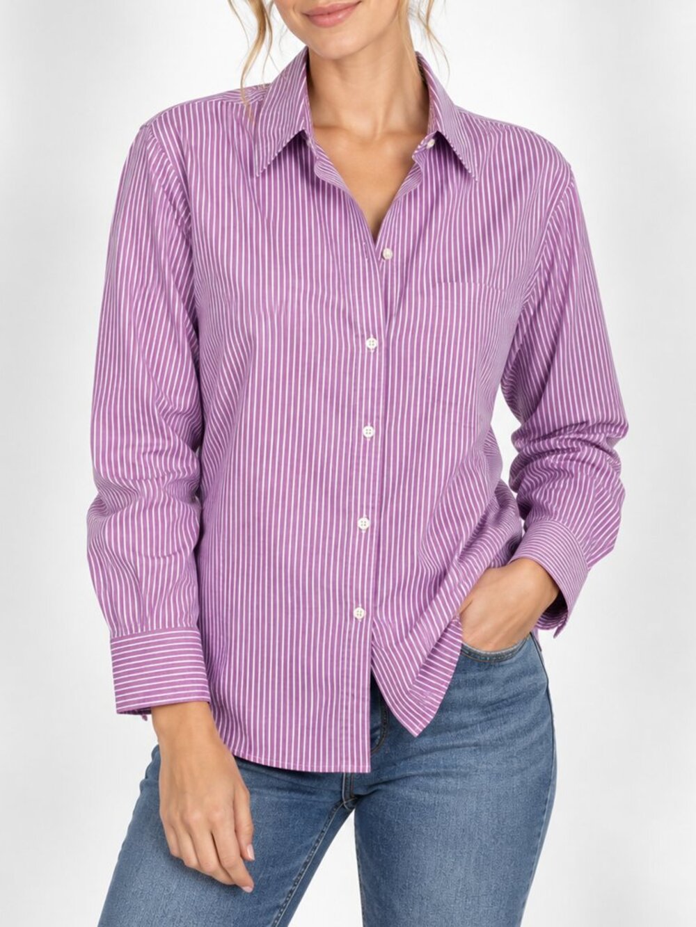 Lauren Ralph Lauren Purple White Striped Cotton Button Down Shirt Size L